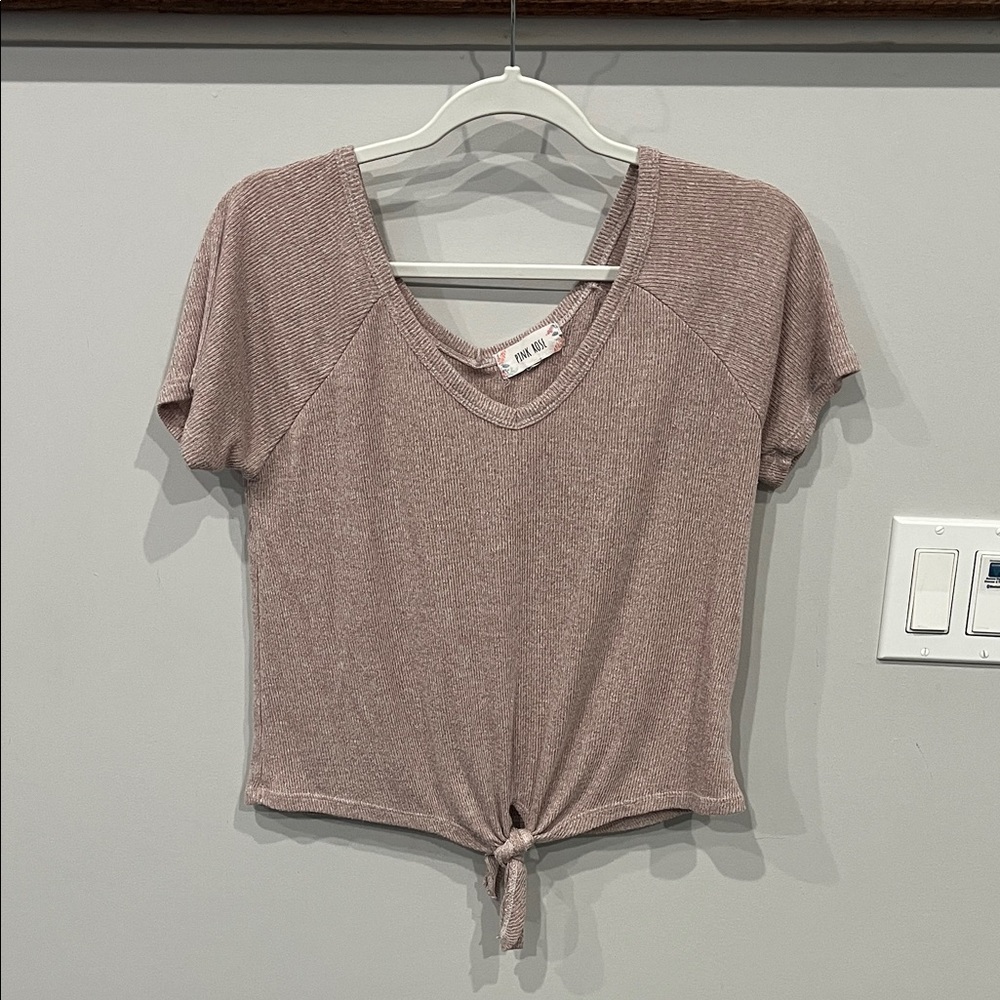 Pink Rose Mauve Short Sleeve Tie-Front Tee